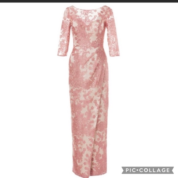 Js Collections embroidered lace 3/4 sleeves long gown - Picture 4 of 5